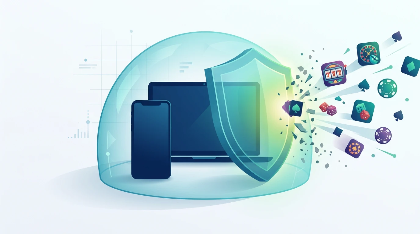 Concept of Gamban device-level blocking covering offshore gambling sites GamStop cannot reach