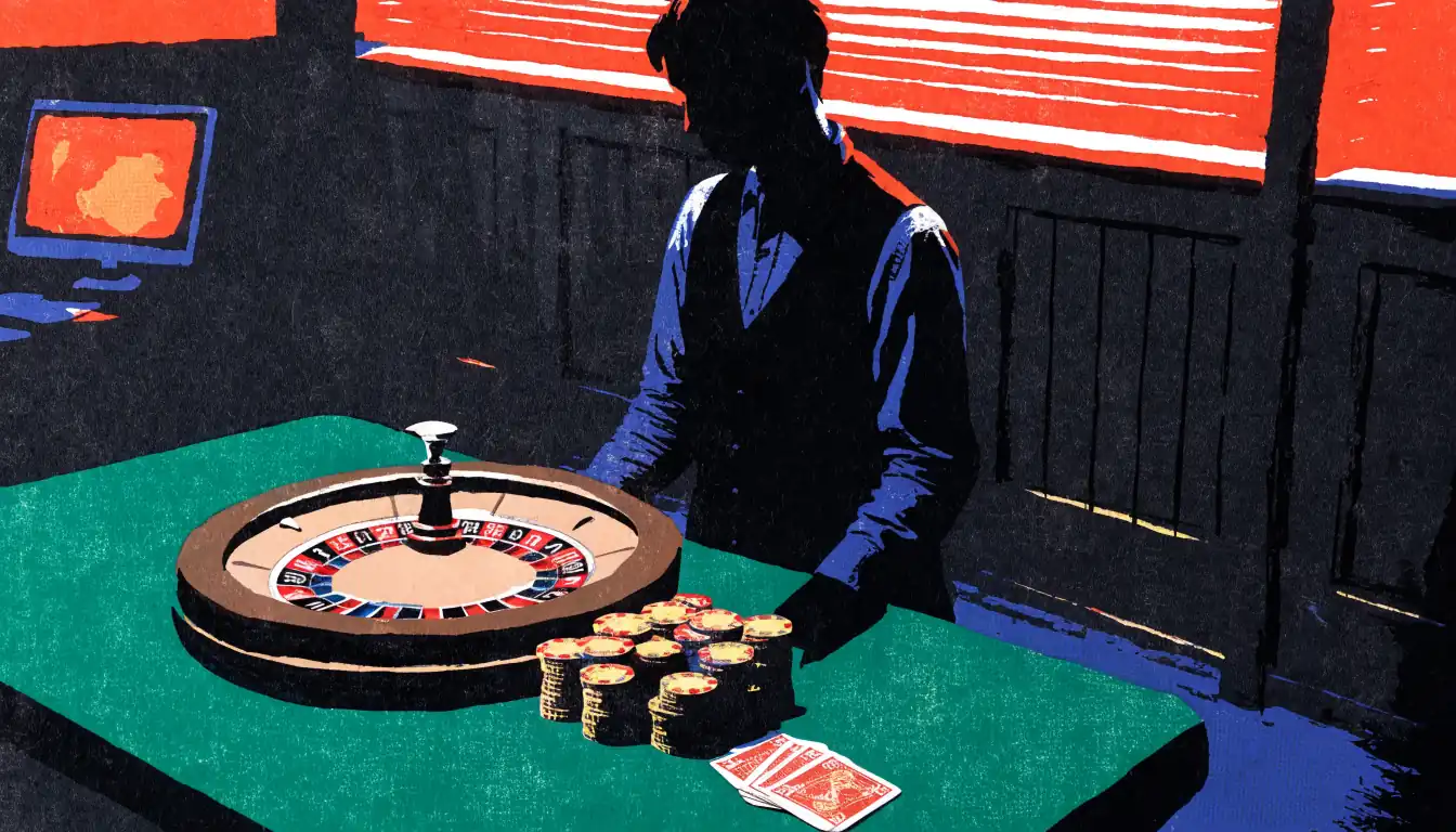 Professional croupier at a roulette table in a modern live casino studio