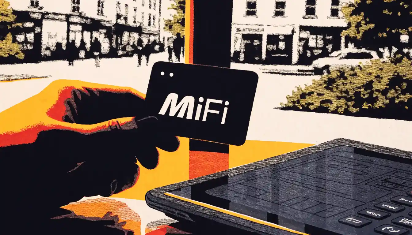 Hand holding e-wallet card near a tablet checkout at a UK betting shop counter.
